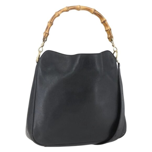 GUCCI Bamboo Shoulder Bag Leather 2way Black Gold